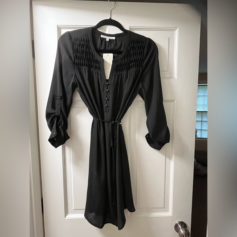 Size S, black dress or long blouse, tie belt